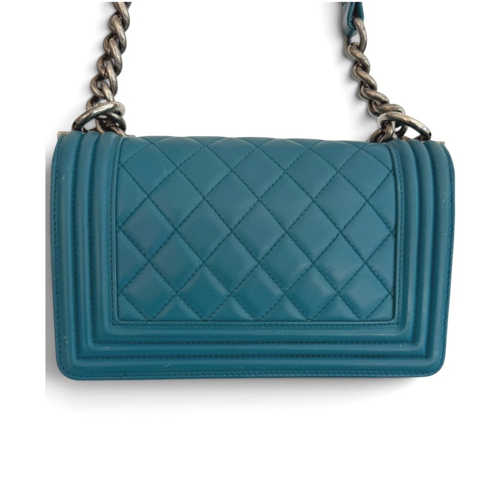 Chanel Boy Bag Small Teal Quilted Leather Ruthenium Chain Flap Crossbody - Picture 3 of 15